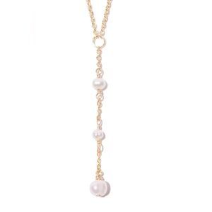 EVELYN COCO LARIAT by Bychari Freshwater Pearl Dainty‎ Gold Necklace 16” Chain